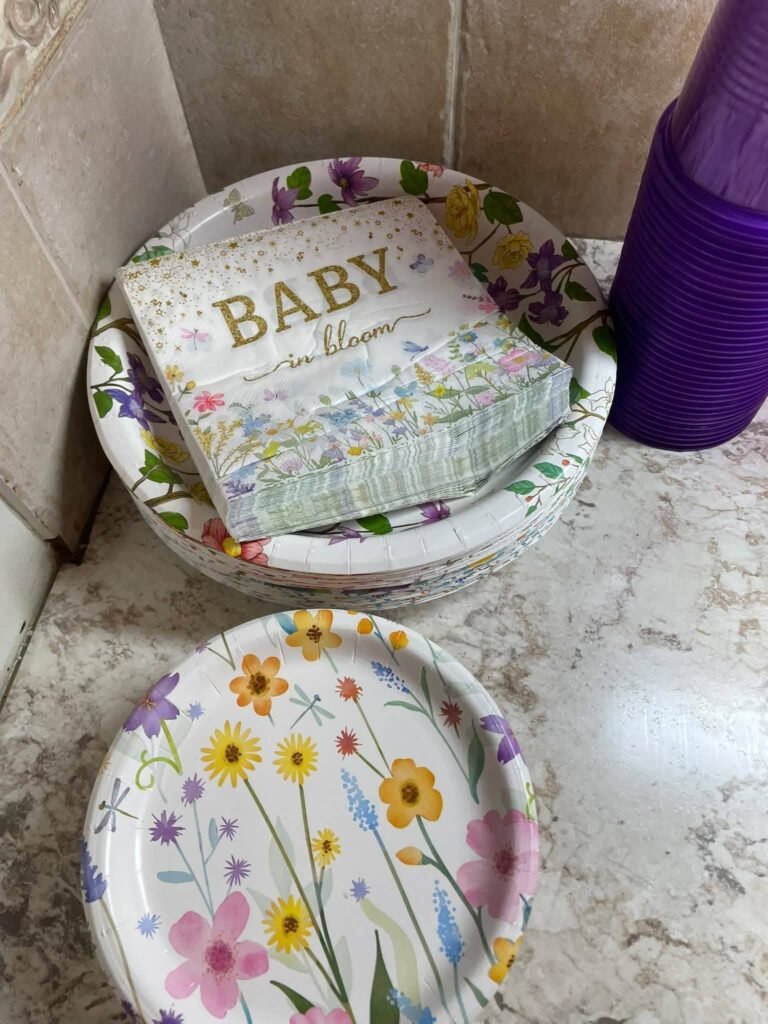 Wildflower baby shower plates and Baby in Bloom napkins