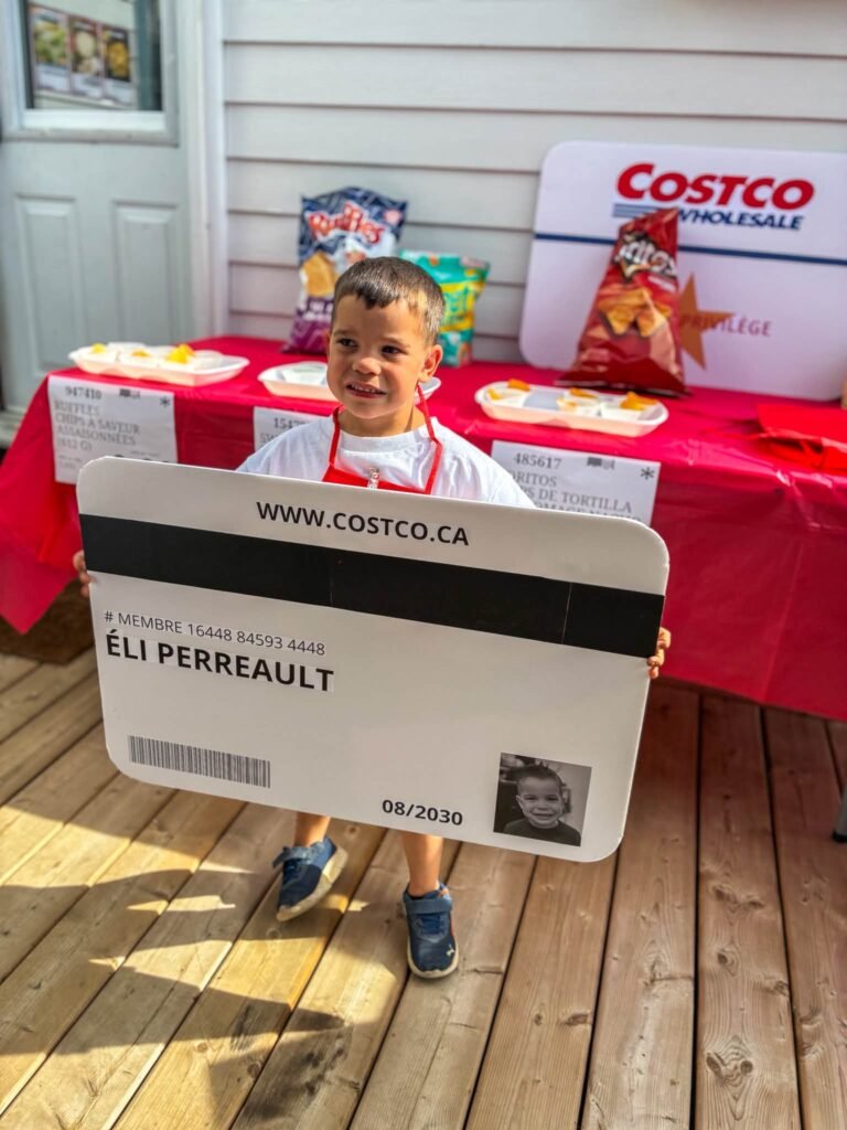 Giant Costco membership card photo prop at a kids birthday party