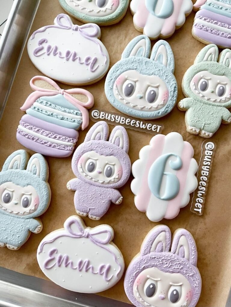 Labubu sugar cookies with a personalized name and number 6