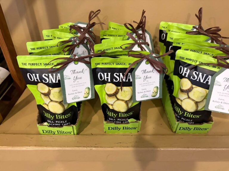 Oh Snap pea snack bags as Little Pickle baby shower favors