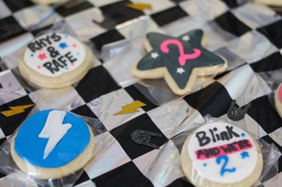 Star shaped number 2 cookie with lightning bolt and name cookies