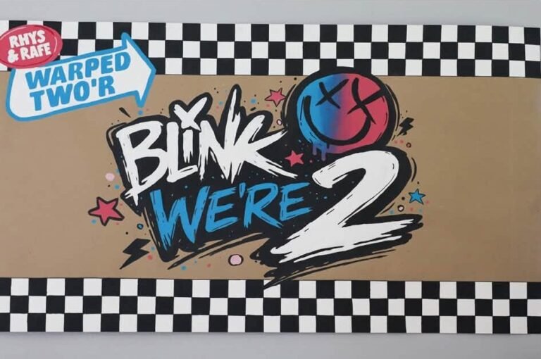 Blink We are 2 graffiti banner with checkered border and smiley face