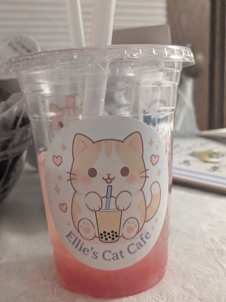 Custom cat cafe cup with a cute cat drinking bubble tea