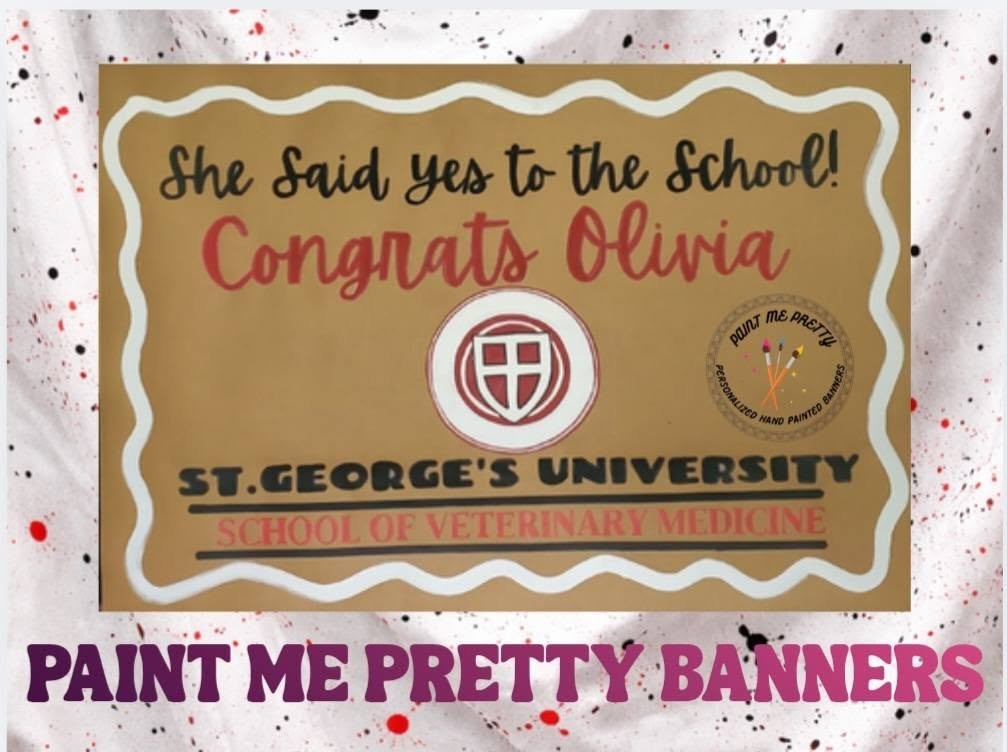 Hand painted graduation congrats banner with a school crest