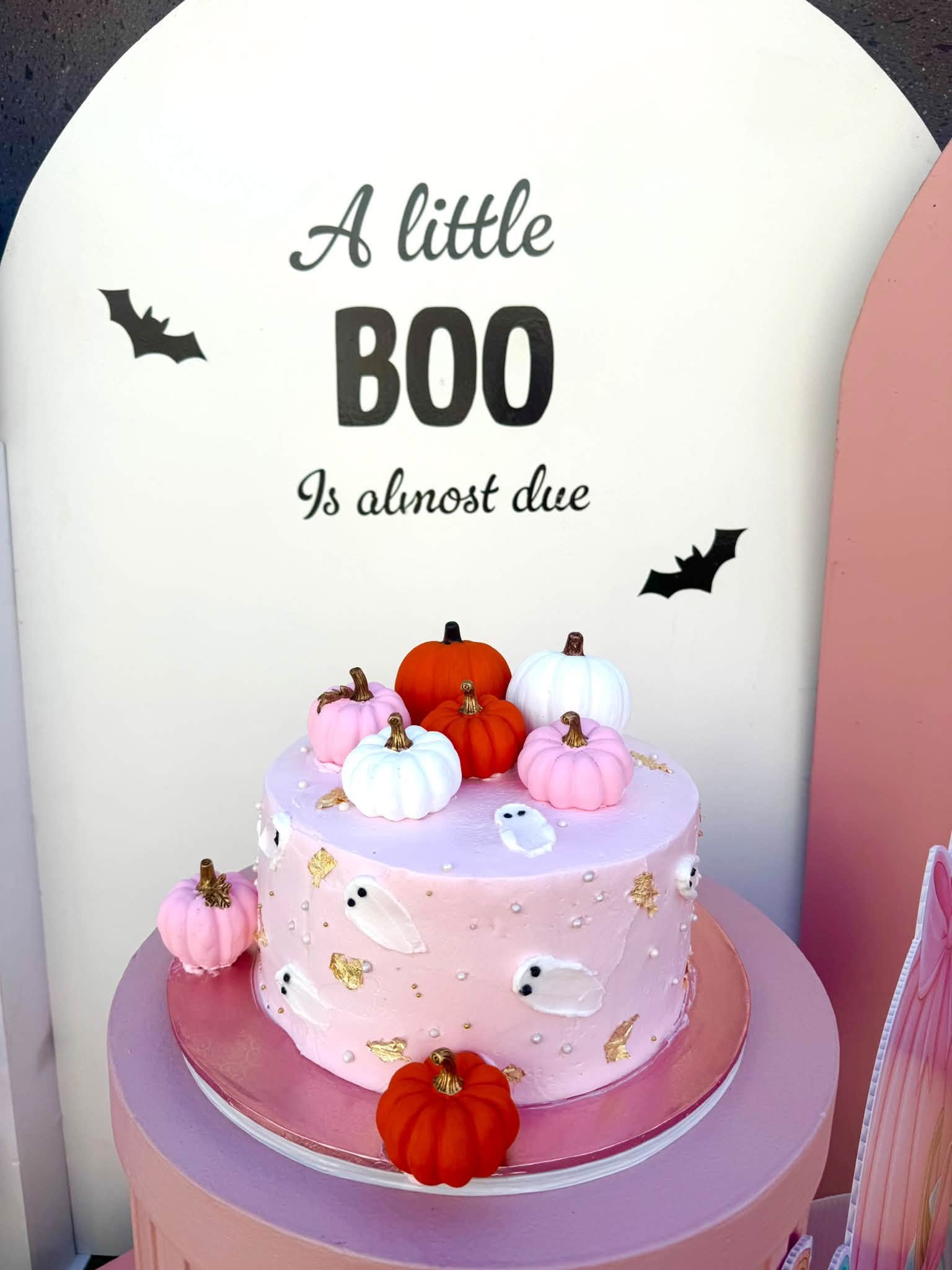 Pink Little Boo Baby Shower Ideas With a Ghost Cake - The Party Bloom