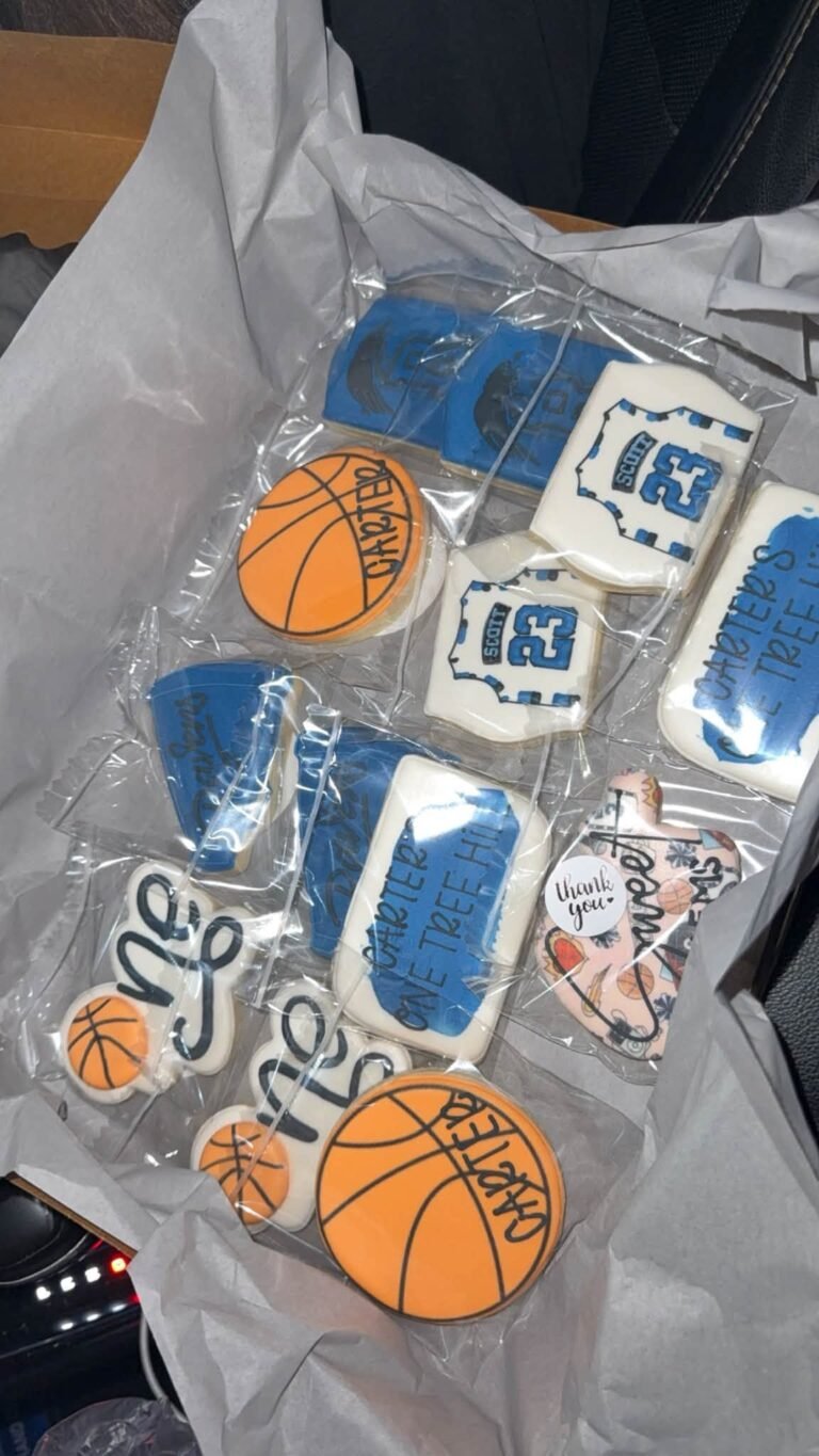 Basketball and jersey cookies in a box