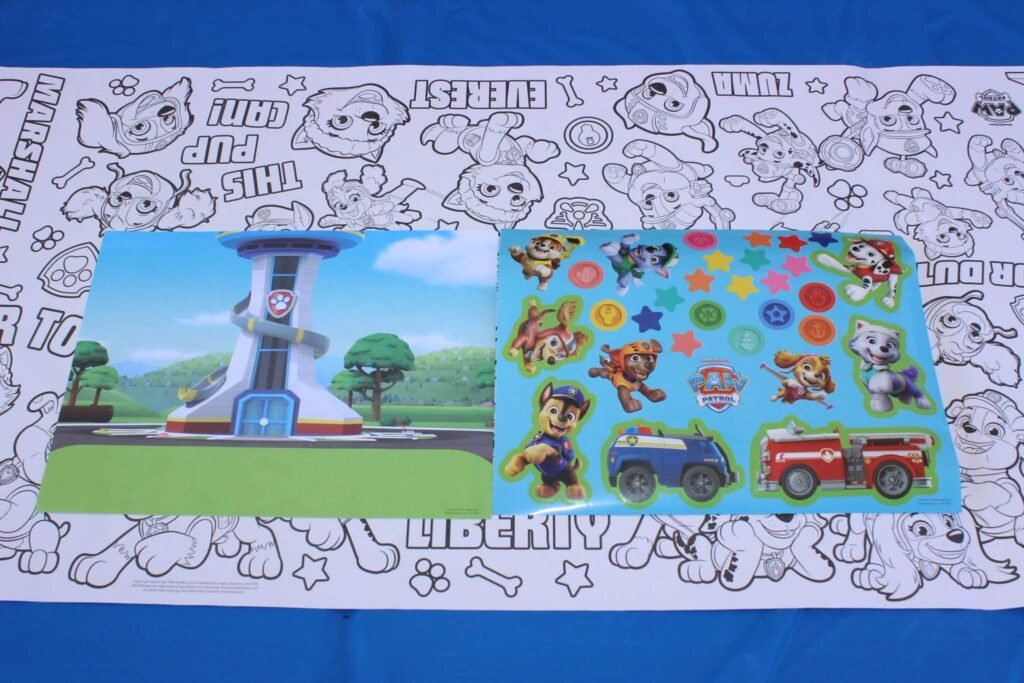 Giant Paw Patrol coloring tablecloth with crayons