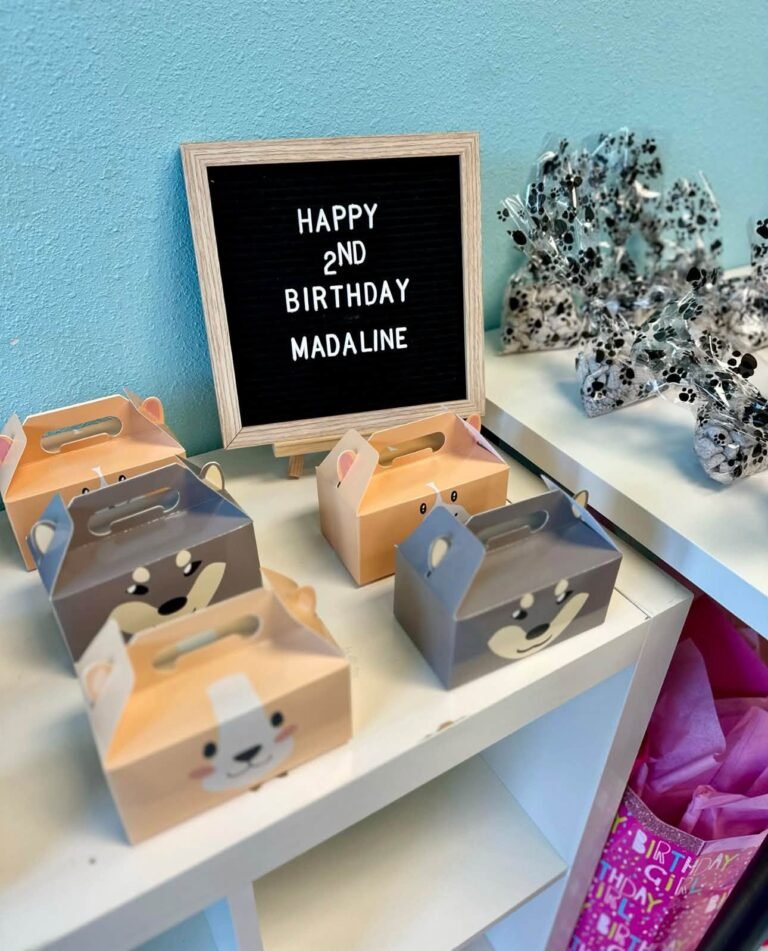 Happy 2nd Birthday letter board with dog house boxes