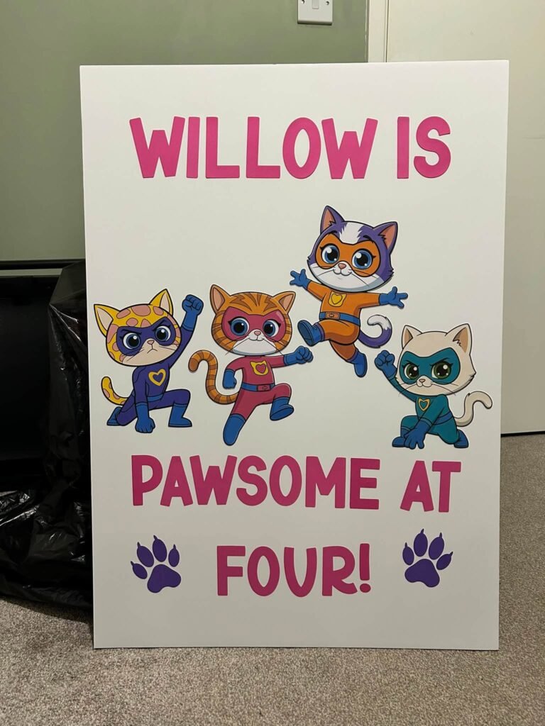 Willow Is Pawsome at Four sign with Super Kitties characters