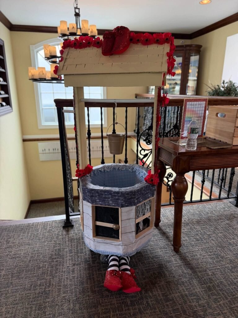 Small house with ruby slippers sticking out at the base